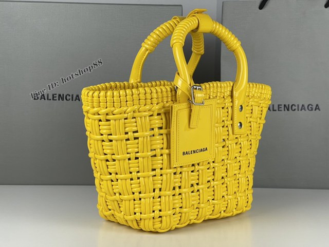 Balenciaga專櫃爆款漆面人造皮革編織敞口托特包 巴黎世家中號Bistro菜籃子包 款號：080807 fyj1268